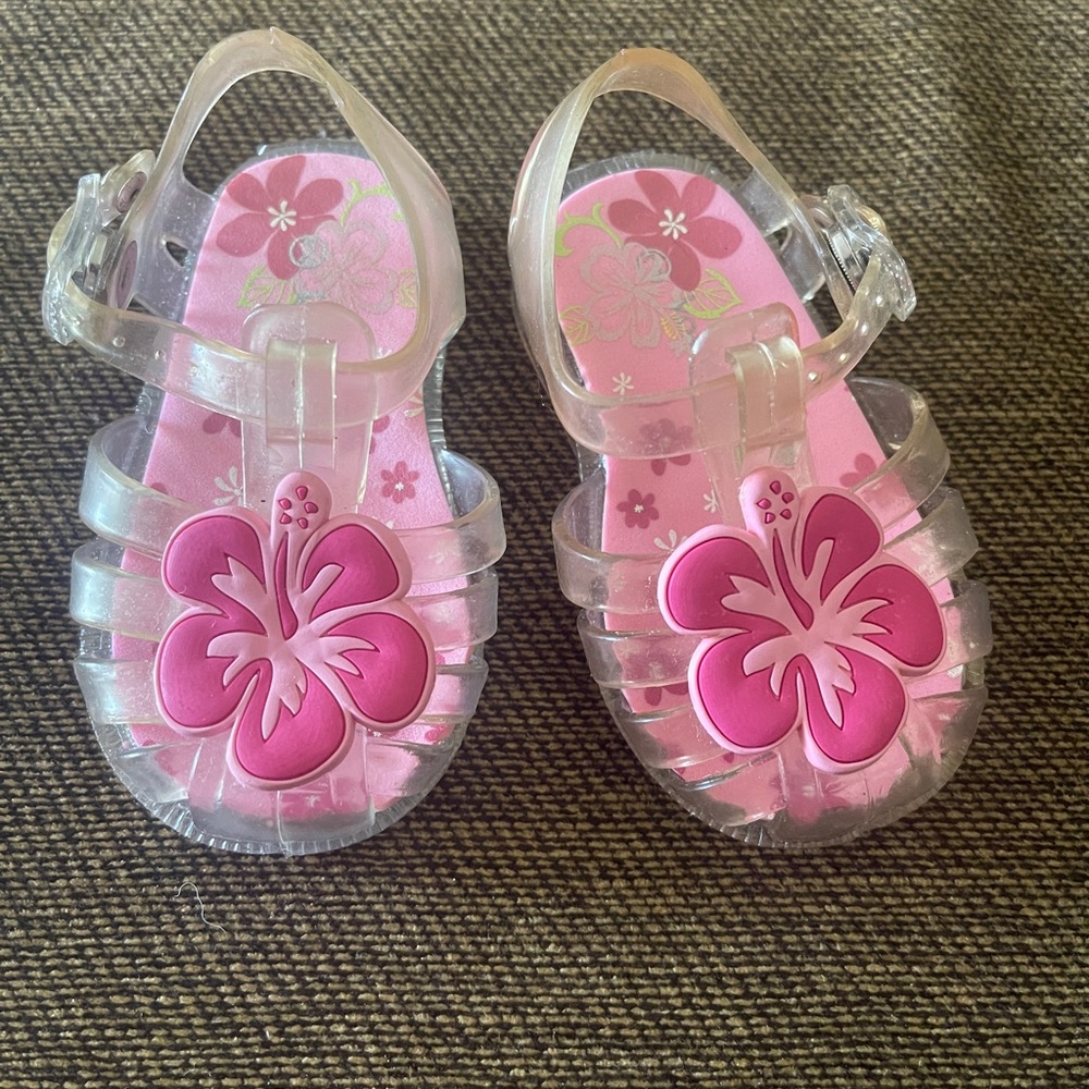 Toddler Jelly Sandals with Pink Flower Size 2